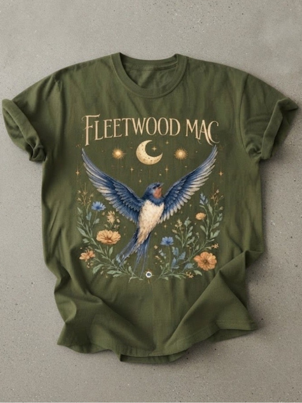 Gildan Olive Green Fleetwood Mac Bird Graphic Tee
